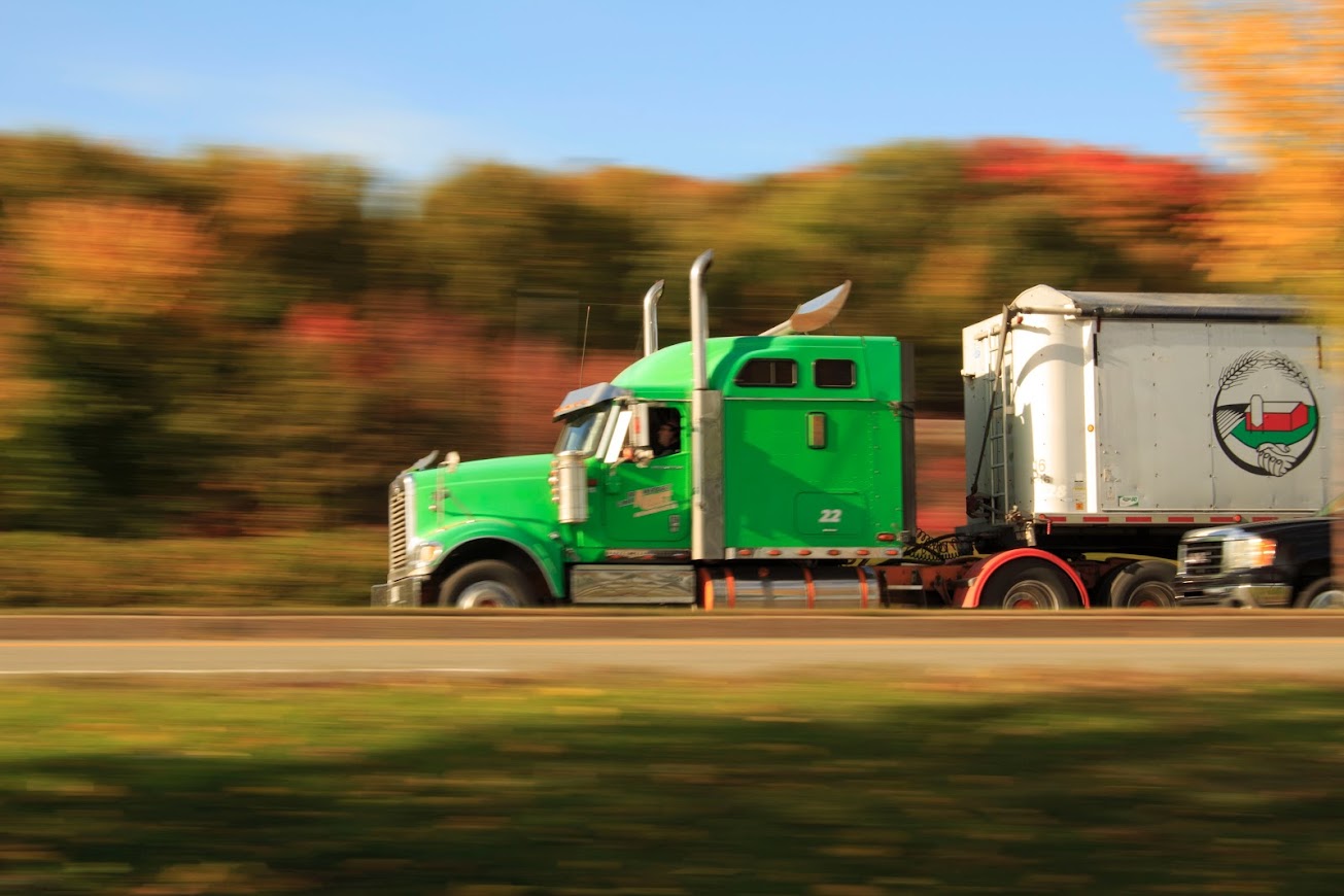 Moving picture of a green color truck